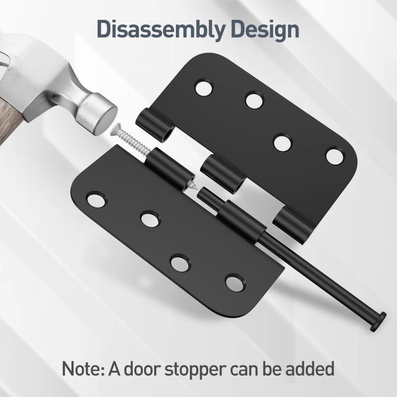 HOSOM 3 Pack Rounded Door Hinges 4 Inch 5/8'' Radius Corner, Matte Black Exterior & Interior Door Hinge for Entryway, Patio, Playhouse & More - Image 5